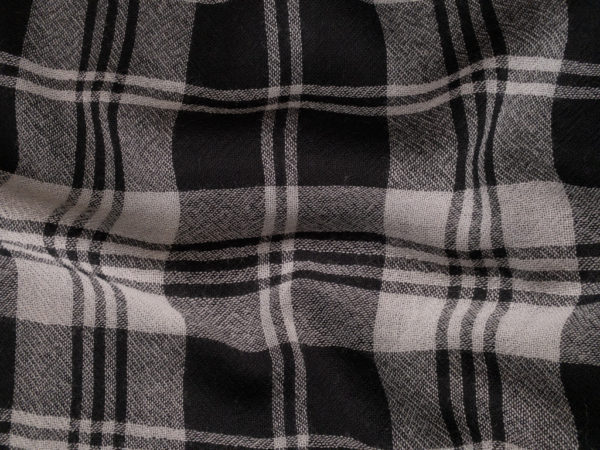 European Designer Deadstock - Wool Gauze - Black/Grey Plaid