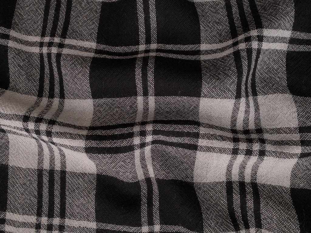 European Designer Deadstock - Wool Gauze - Black/Grey Plaid ...