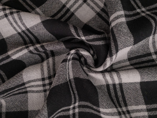 European Designer Deadstock - Wool Gauze - Black/Grey Plaid