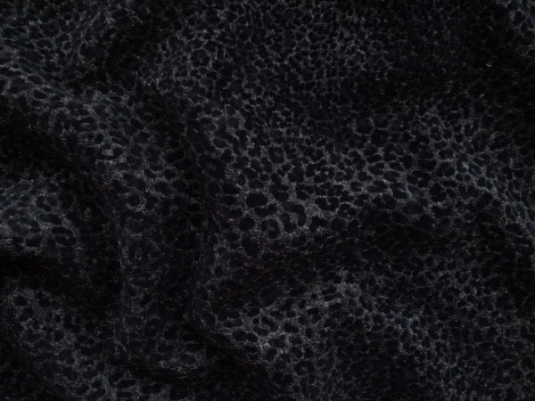 European Designer Deadstock – Wool/Polyester Flocked Knit – Charcoal Heather Leopard