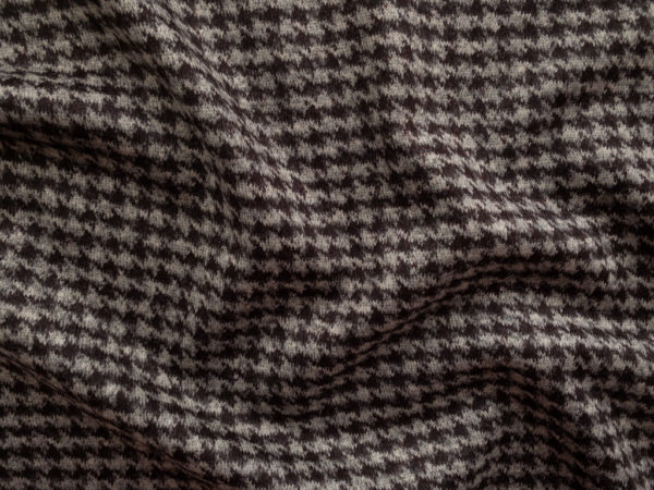 European Designer Deadstock – Wool/Polyester Knit – Grey/Chocolate Houndstooth