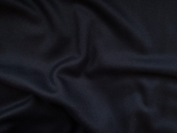 European Designer Deadstock – Herringbone Wool/Polyester Coating - Midnight