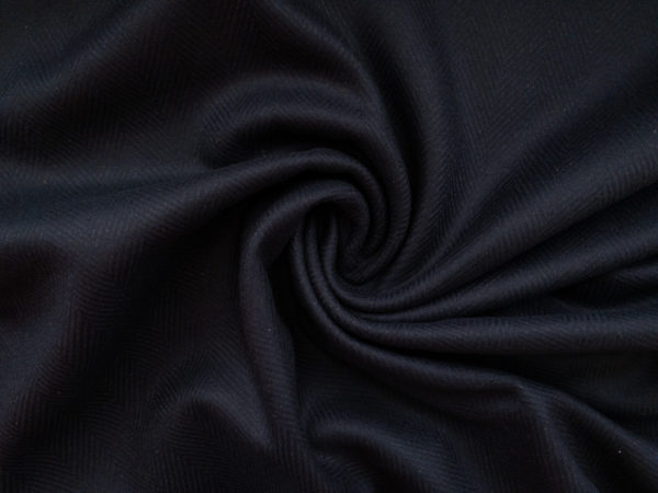 European Designer Deadstock – Herringbone Wool/Polyester Coating - Midnight