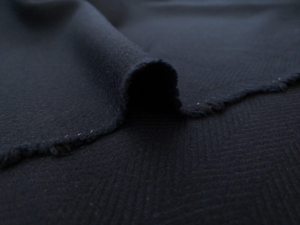 European Designer Deadstock – Herringbone Wool/Polyester Coating - Midnight