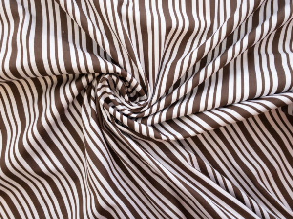 British Designer Deadstock - Cotton/Polyester Stretch Shirting - Brown/White Stripe