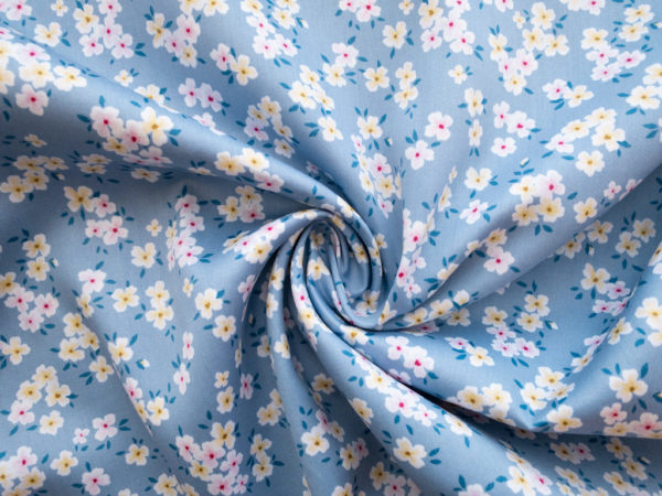 Designer Deadstock - Organic Cotton Sateen – Ditzy Floral – Sky Blue