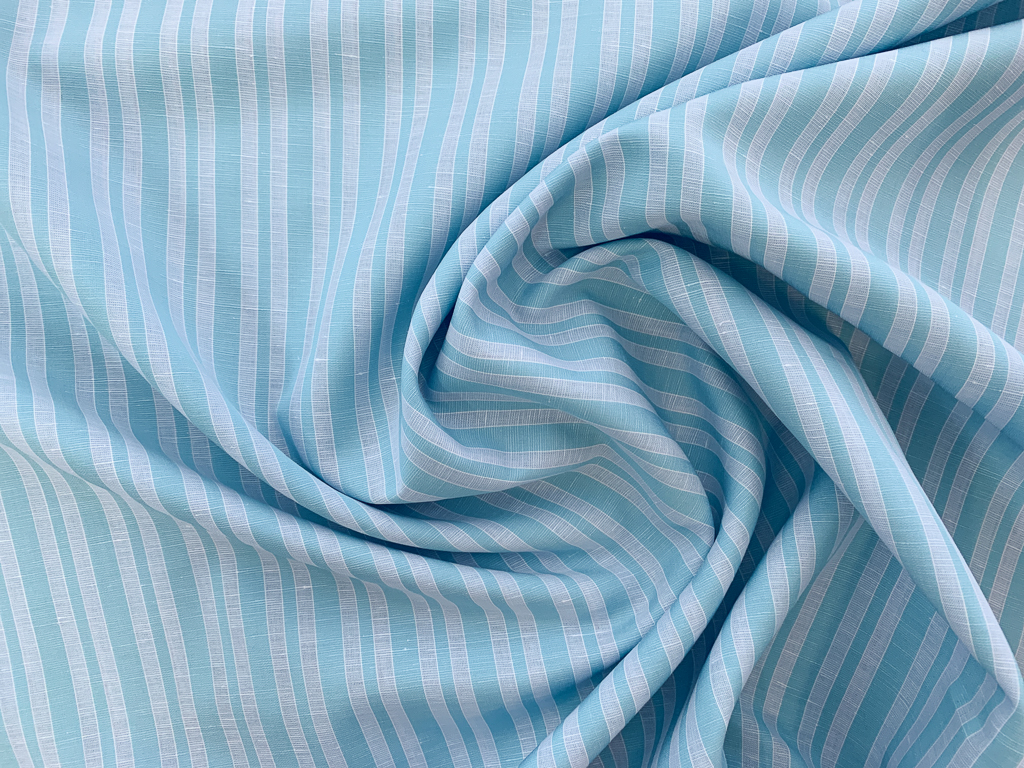 Japanese Designer Deadstock - Yarn Dyed Cotton/Linen Shirting - Aqua ...