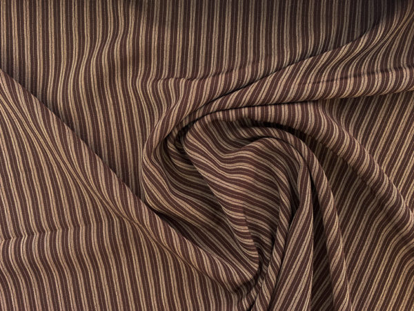 Japanese Designer Deadstock - Rayon Challis - Brown Crinkle Stripe