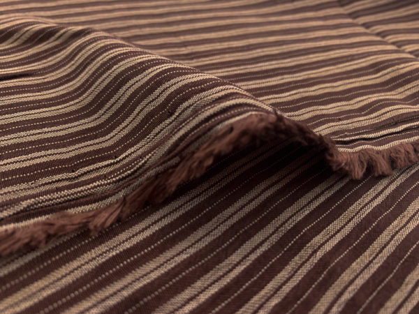 Japanese Designer Deadstock - Rayon Challis - Brown Crinkle Stripe