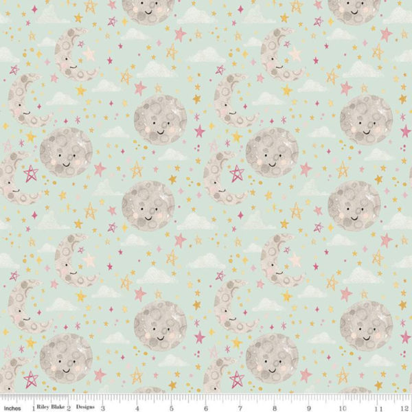 Cotton Flannel – Baby Girl - Moon & Stars - Mint