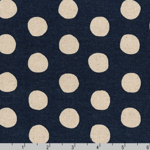 Cotton/Flax Canvas - Natural Dots - Midnight