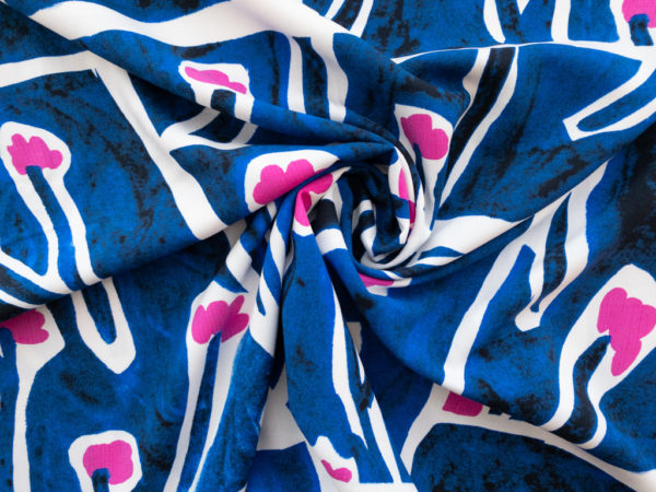 Designer Deadstock – Rayon Challis – Blue/Pink Abstract Floral