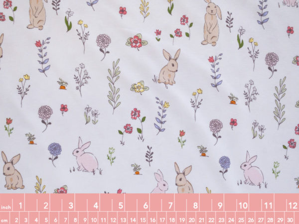 Designer Deadstock – Organic Cotton/Spandex Jersey – Bunnies & Flowers