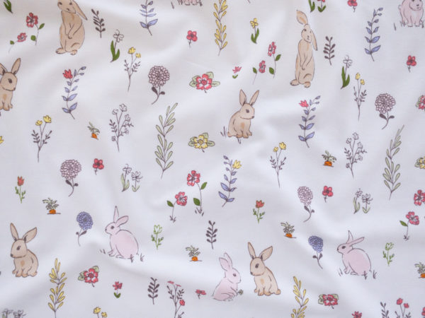 Designer Deadstock – Organic Cotton/Spandex Jersey – Bunnies & Flowers