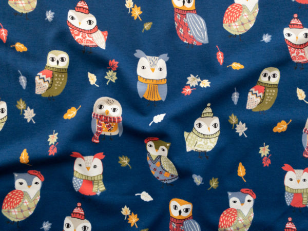 Designer Deadstock – Organic Cotton/Spandex Jersey – Blue Owls