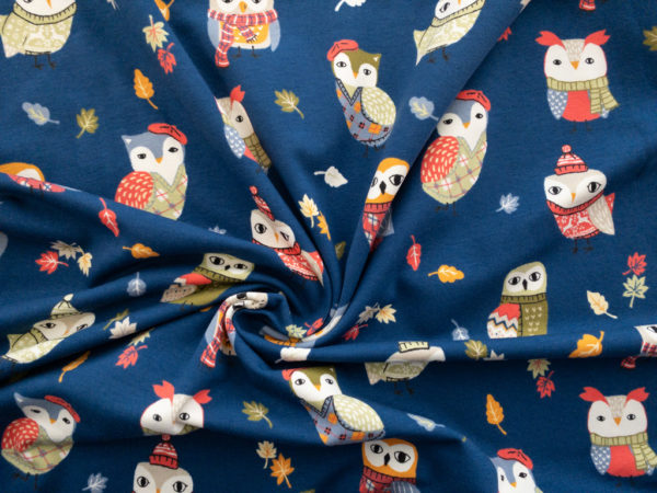 Designer Deadstock – Organic Cotton/Spandex Jersey – Blue Owls