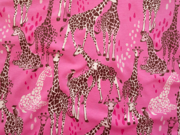 Designer Deadstock – Organic Cotton/Spandex Jersey – Pink Giraffes