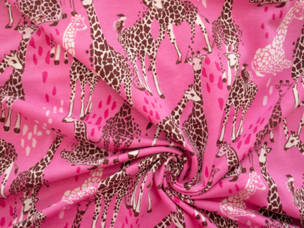 Designer Deadstock – Organic Cotton/Spandex Jersey – Pink Giraffes