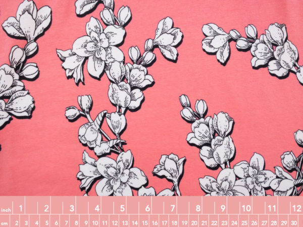 Designer Deadstock – Organic Cotton/Spandex Jersey – Cherry Blossoms - Coral