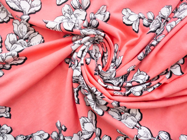 Designer Deadstock – Organic Cotton/Spandex Jersey – Cherry Blossoms - Coral