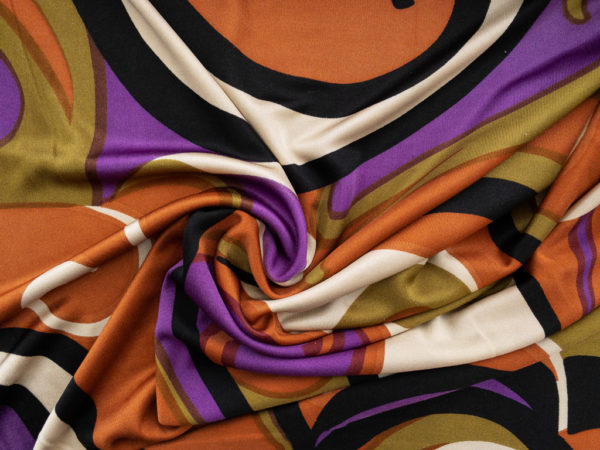 Designer Deadstock - Silk Jersey - Swirls - Purple/Brown