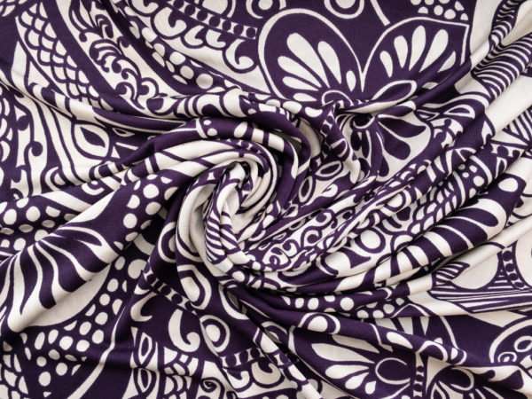 Designer Deadstock - Silk Jersey - Paisley - Eggplant/Off-White