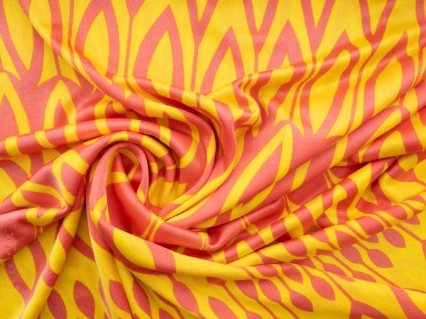 Designer Deadstock - Silk Jersey - Abstract Leaves - Orange/Yellow