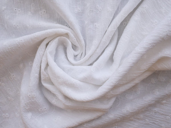 Designer Deadstock - Cotton Embroidered Gauze - White