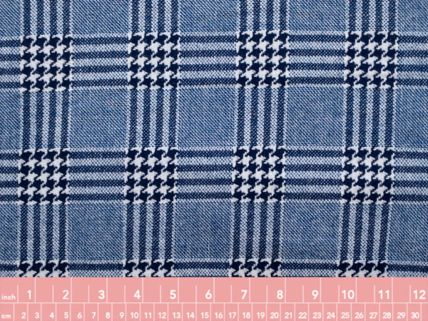 Italian Designer Deadstock – Wool/Polyester Houndstooth Check – Blue/White