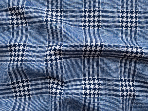 Italian Designer Deadstock – Wool/Polyester Houndstooth Check – Blue/White