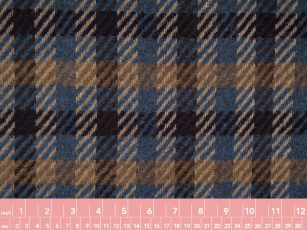 Italian Designer Deadstock – Wool/Polyester Twill Check – Brown/Blue