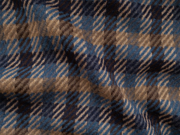 Italian Designer Deadstock – Wool/Polyester Twill Check – Brown/Blue