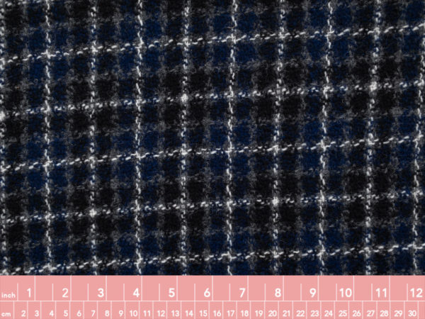 Italian Designer Deadstock – Wool/Polyester Check Coating - Blue/Black