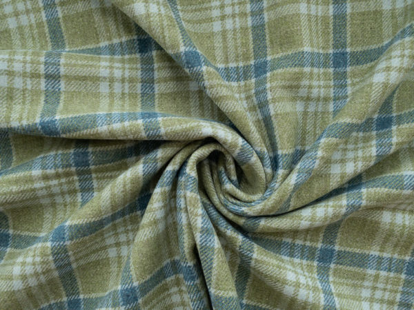 Italian Designer Deadstock – Wool/Polyester Plaid – Sage/Denim