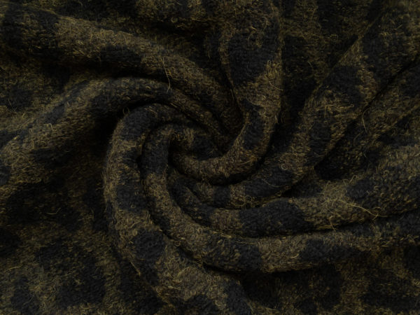 Italian Designer Deadstock – Wool/Polyester Boucle Coating – Moss Leopard