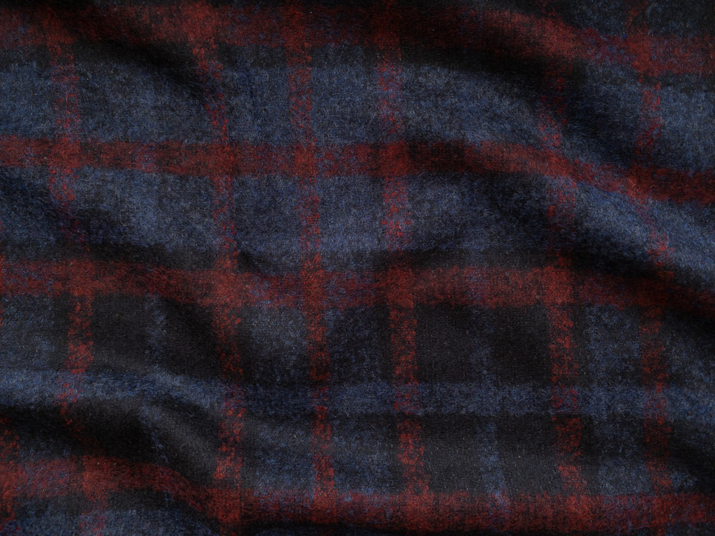 Japanese Designer Deadstock – Cotton Flannel - Plaid - Red/Sky