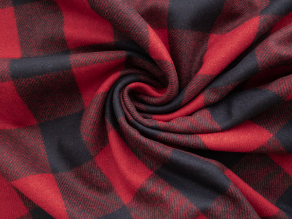 Italian Designer Deadstock – Wool/Polyester Coating - Buffalo Plaid - Red/Black