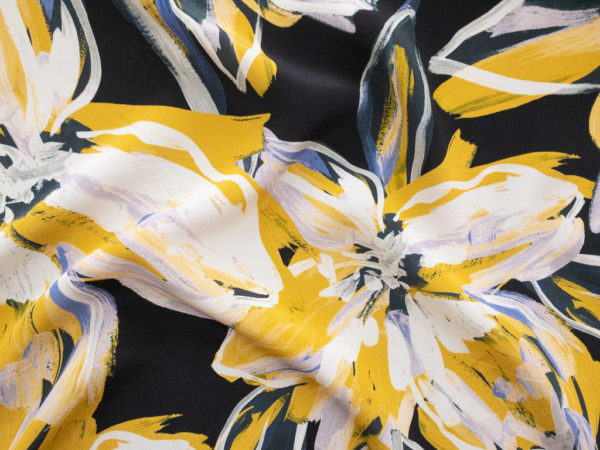 Amour Vert - Sandwashed Silk Crepe de Chine - Painterly Blooms - Mustard