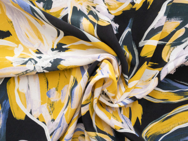 Amour Vert - Sandwashed Silk Crepe de Chine - Painterly Blooms - Mustard