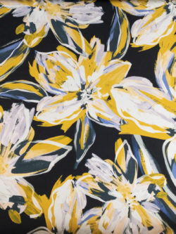 Amour Vert - Sandwashed Silk Crepe de Chine - Painterly Blooms - Mustard