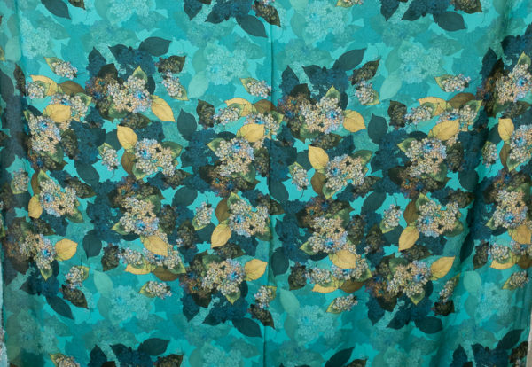 Lady McElroy – Viscose Challis Panel – Hydrangea in Bloom – Turquoise