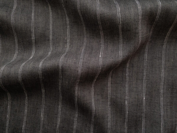 Yarn Dyed Linen - Chevron Stripe - Charcoal