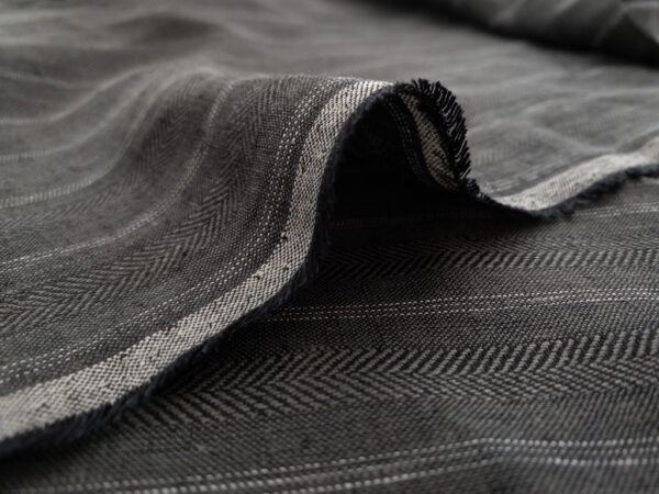 Yarn Dyed Linen - Chevron Stripe - Charcoal