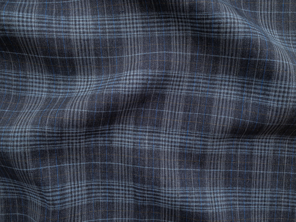 British Designer Deadstock - Yarn Dyed Linen - Grey/Blue Plaid ...