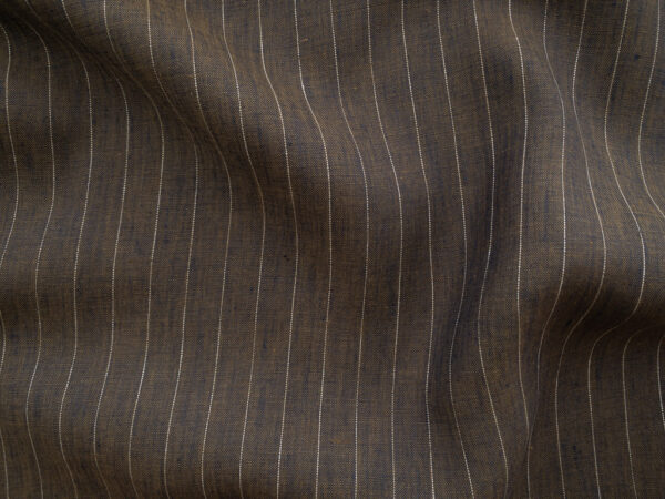 British Designer Deadstock - Yarn Dyed Linen - Brown Pinstripe