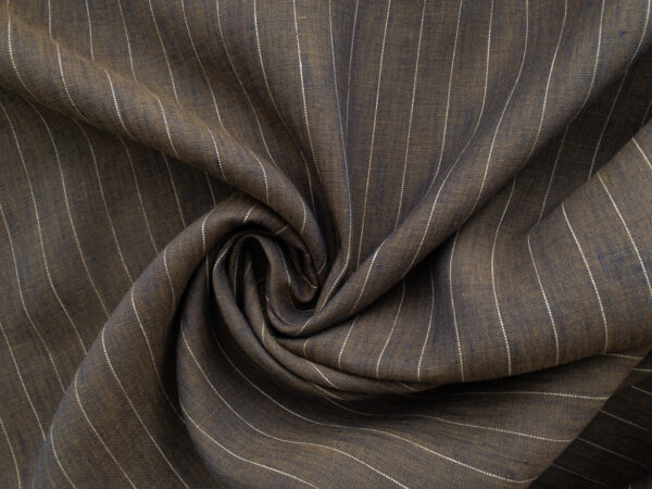 British Designer Deadstock - Yarn Dyed Linen - Brown Pinstripe