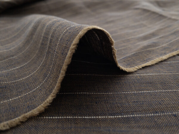 British Designer Deadstock - Yarn Dyed Linen - Brown Pinstripe