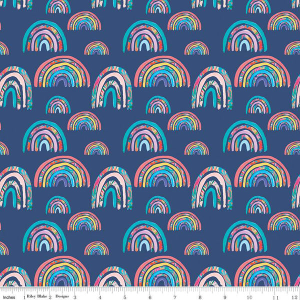 Quilting Cotton - Kindness, Always - Rainbows - Navy