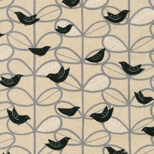 Printed Cotton/Flax Canvas – Little Birds – Grey
