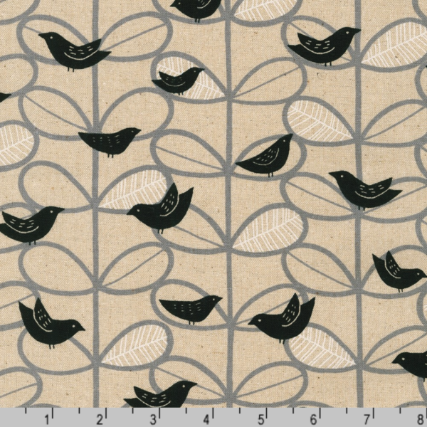 Printed Cotton/Flax Canvas – Little Birds – Grey